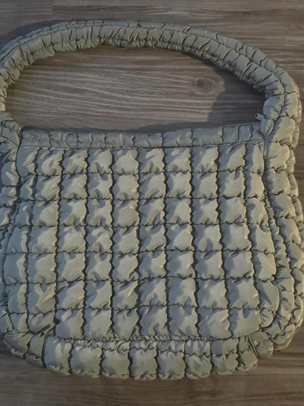 Quilted Hobo Puffer Shoulder Bag Purse in Light Sage